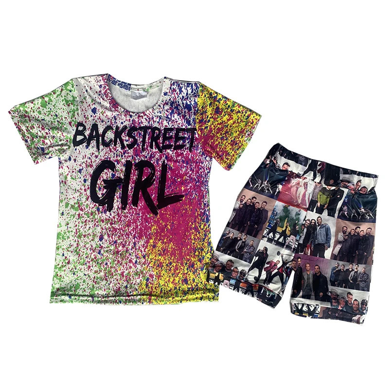 

Boutique kids outfits tie dye backstreet girl short sleeves top short sets