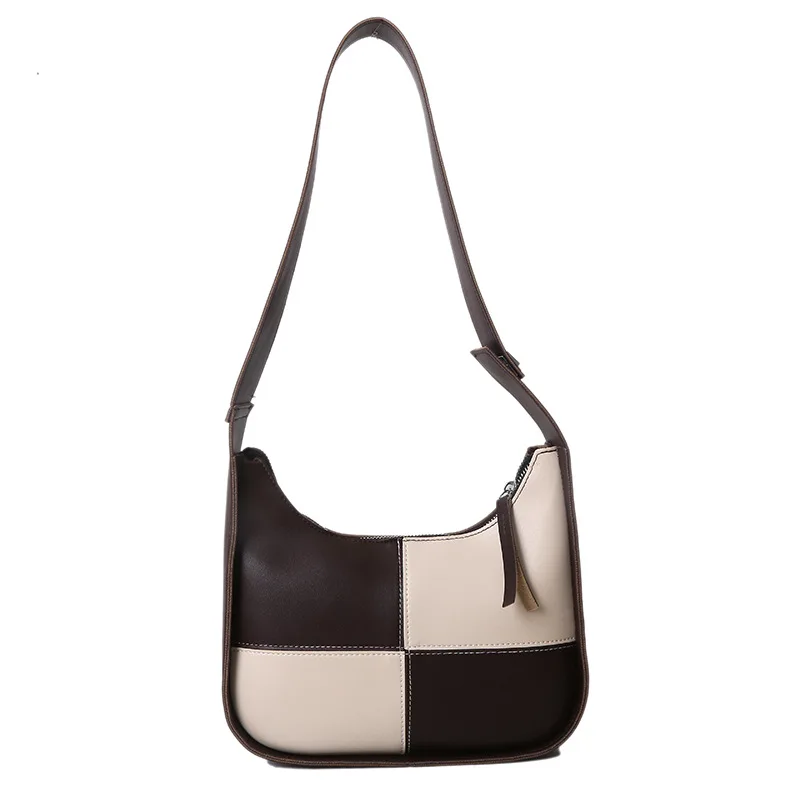 

Women's Plaid Shoulder Bag Hit Color Pu Leather Armpit Handbag For Ladies 2022 Fashion Tassel Vintage Saddle Purse Messenger Bag