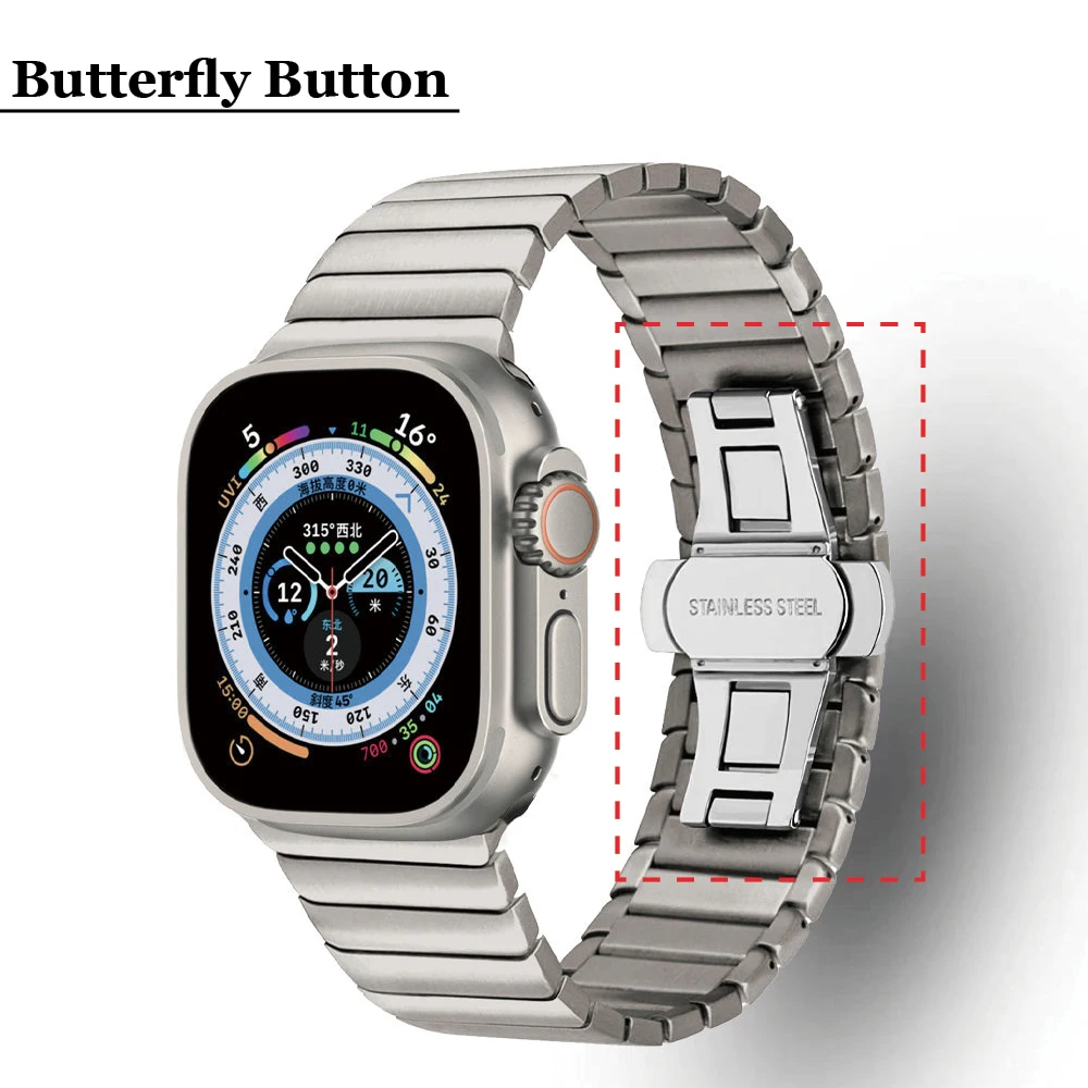 Titanium Link Bracelet for Apple Watch 8 7 41mm 45mm Ultra 49mm Luxury Stainless Steel Strap for Iwatch 6 5 4 Se 44mm 42mm 40mm