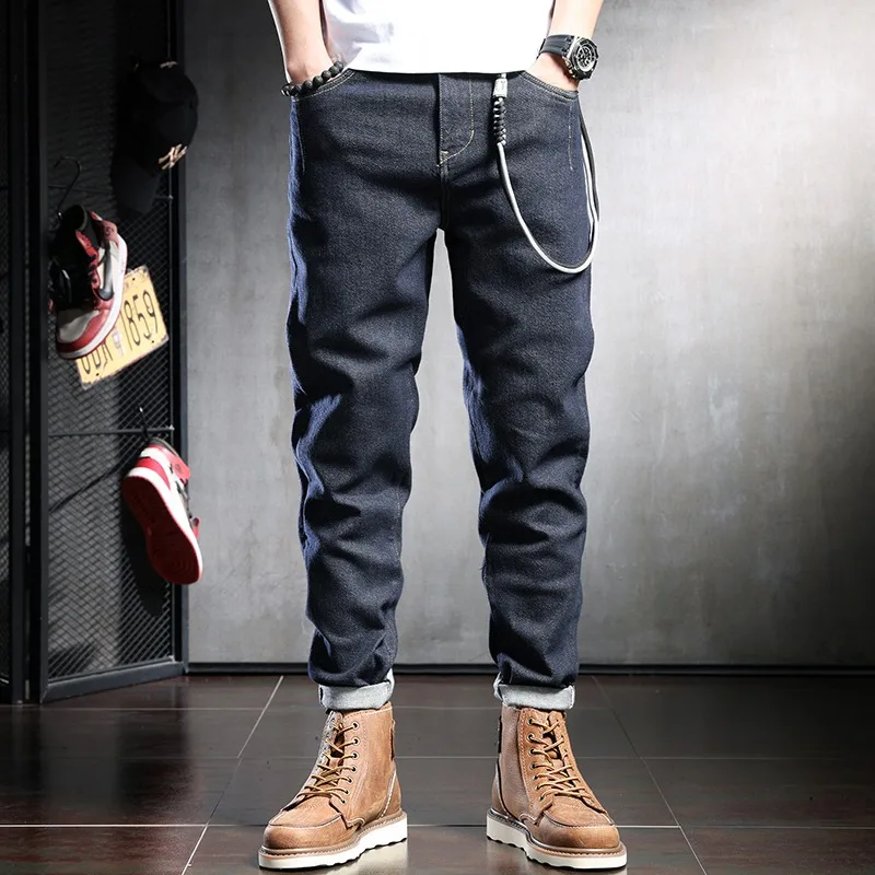 2022 New Men Jeans Fashion Baggy Straight Leg Pants Black Blue Jean Streetwear Casual Denim Trousers