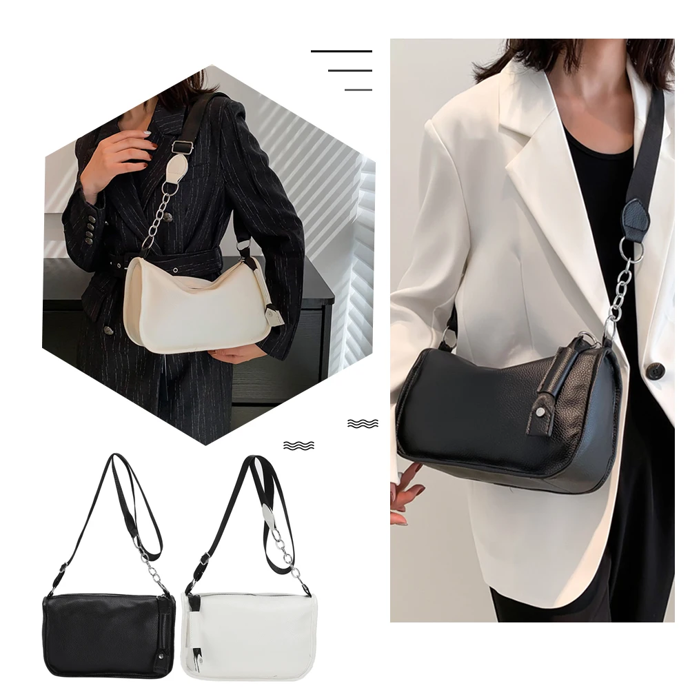 

Женская сумка на плечо из ПУ кожи, модная однотонная Элегантная универсальная простая Мягкая Повседневная Сумка-тоут на молнии с цепочкой д...