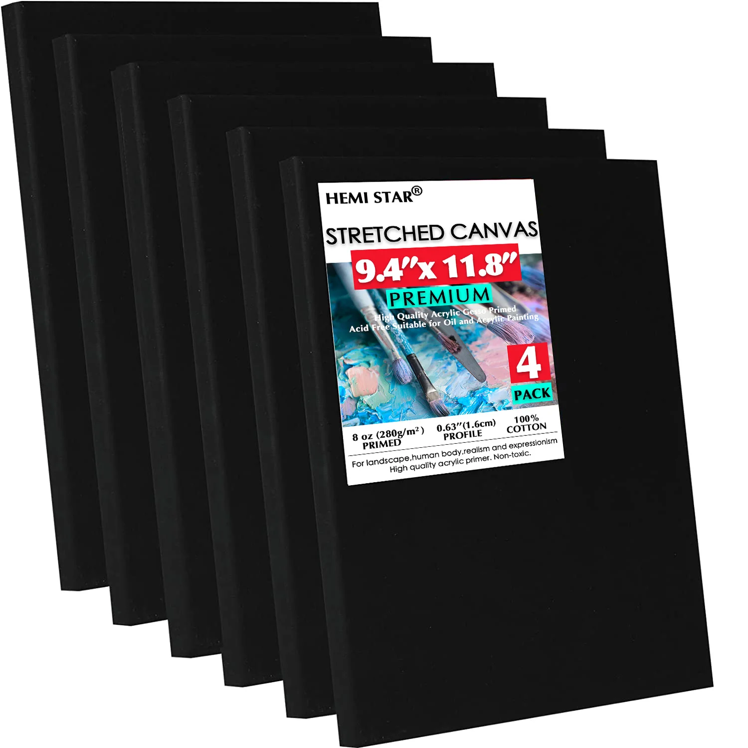 

Black Canvas 24x30cm 4-Pack,100% Cotton Primed Acid-Free Stretched Black Canvases for Painting, Art Supplies for Acrylic Pouring