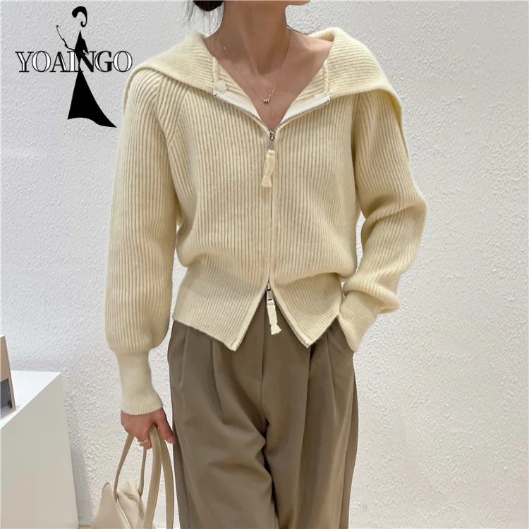 

Женский трикотажный кардиган, черный свитер с длинным рукавом и темно-синим воротником