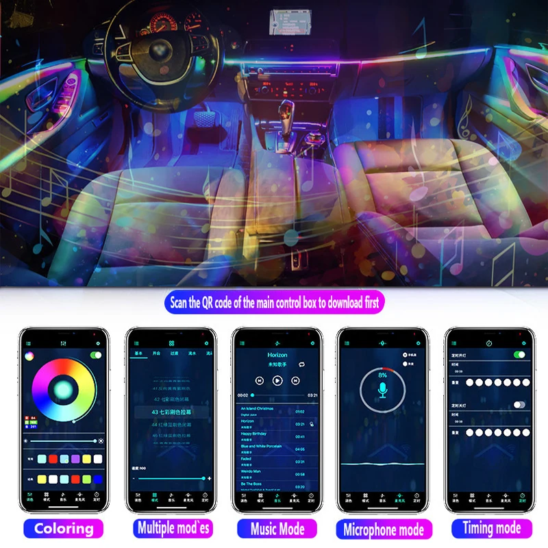 Для Toyota Highlander салон автомобиля комплект окружающей лампы RGB 64-цветный