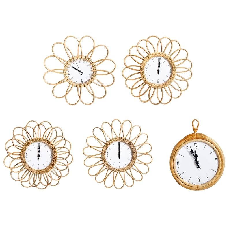 

Rattan Handwoven Frame Wall Clock DIY Simple Design Wall Hanging Watch for Home