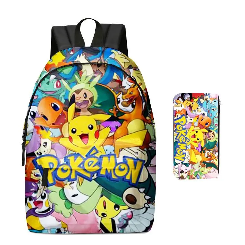 

Pokemon SchoolBag Cartoon Pikachu Shoulder Bags with Pencil Case Eevee Casual Canvas Bag Backpack Primary Schoolbag Mochila Gift