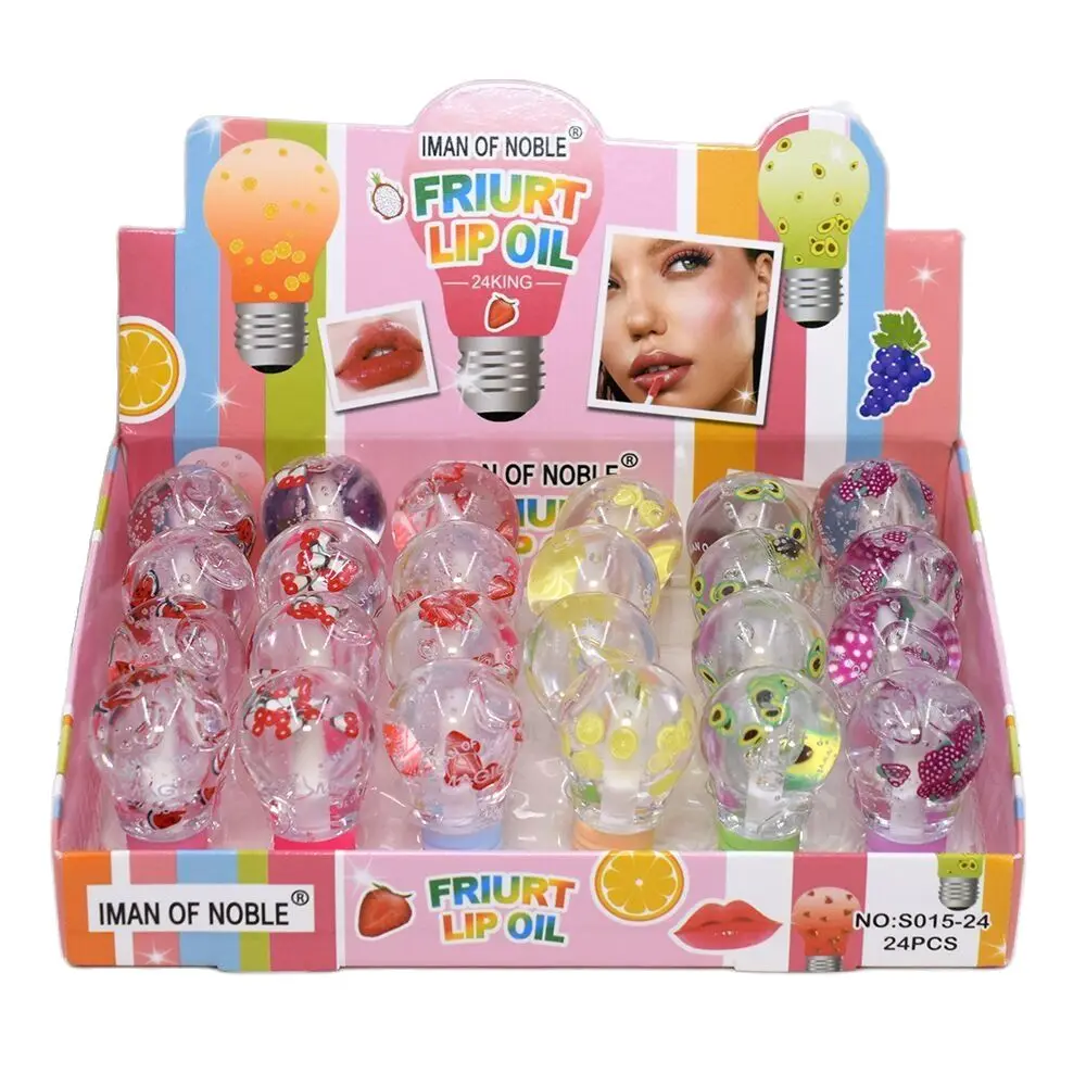 

24Pcs/lot Bulb Fruit Slices Lip Gloss Cute Vitamin E Lip Care Transparent Moisturizing Lip Oil Set Lips Plumper Makeup Wholesale