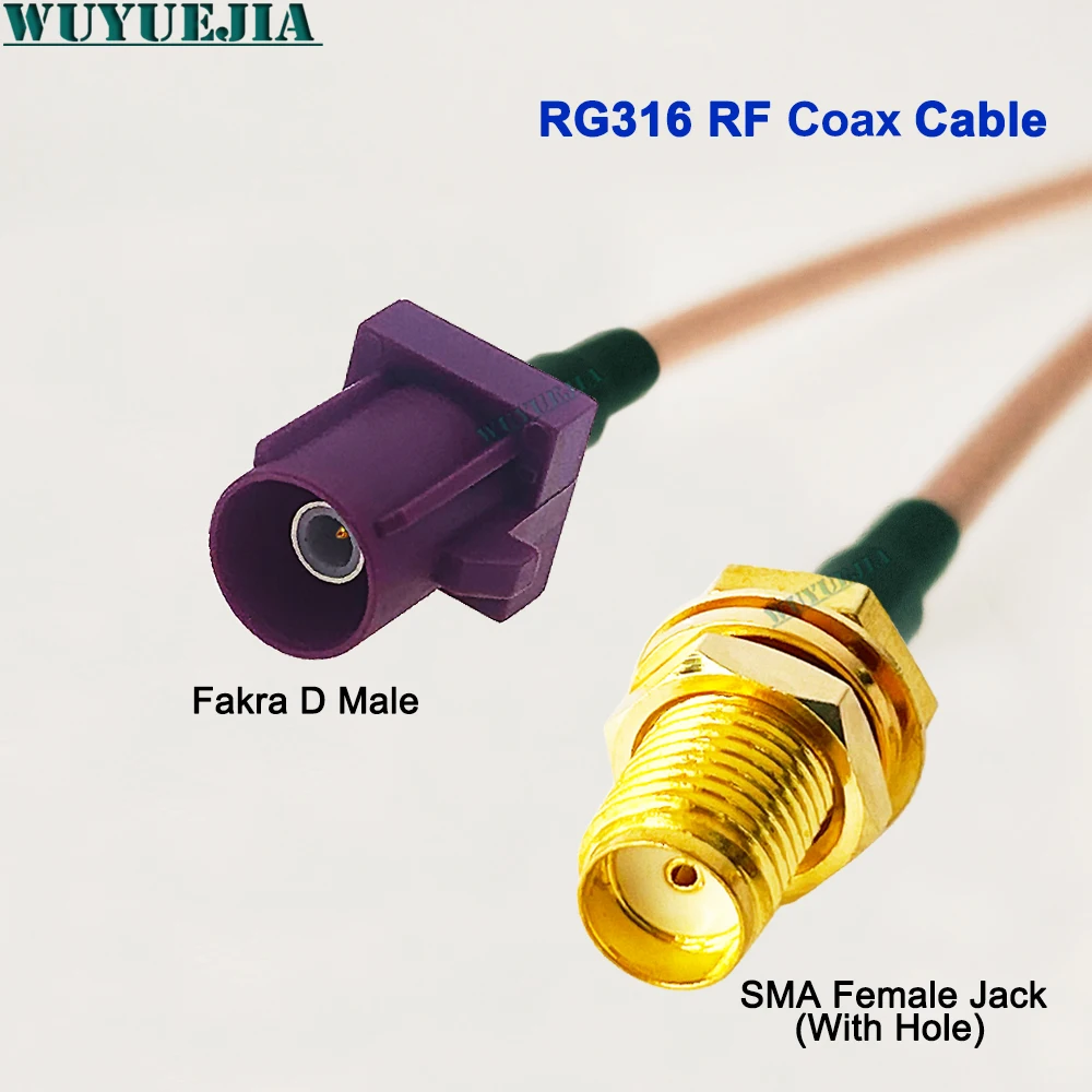 Фото Разъем SMA Female 90° °    Кабель-удлинитель RPSMA Jack Straight - Fakra D Male Plug, 50 Ом, RG316, для GSM-антенн, коаксиальный, радиочастотный, пигтейл №1