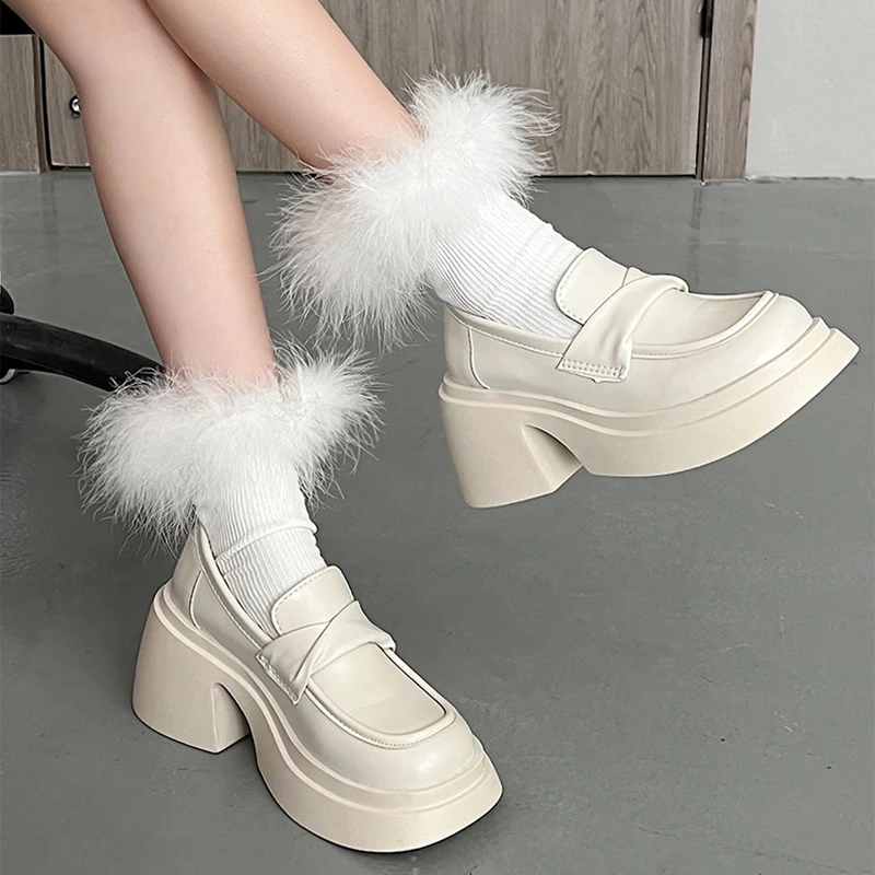 

Chunky Loafers Female British Style Thick Sole 2023 Mary Janes Shoes College Style Casual Fashion Shoes Girls