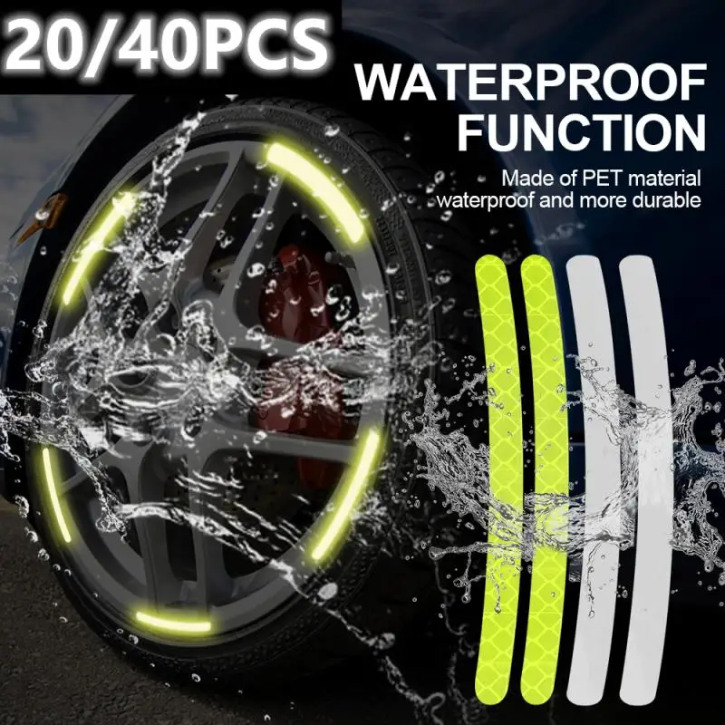 

20/40 Pcs Car Wheel Hub Reflective Strips Warning Stickers High Reflective Stripe Tape For Motorcycle Car Night Driving Safety