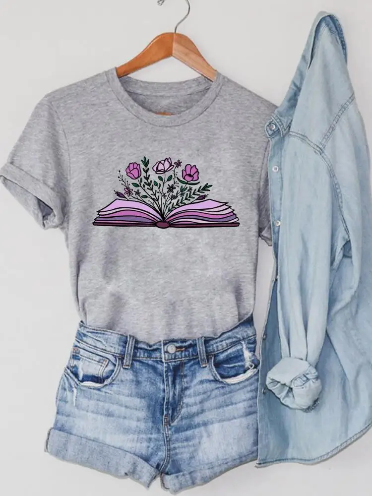 

Book Flower Love Trend Fashion Women Summer Short Sleeve Tee Top Printing Clothing Print Tshirt Graphic T-shirts