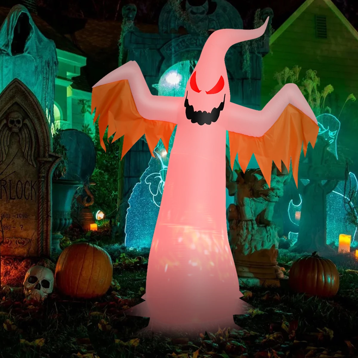 

Надувной белый призрак на Хэллоуин, раздувная модель, зловещий ужас, зло со светодиодным пламенем, высококачественный Водонепроницаемый св...