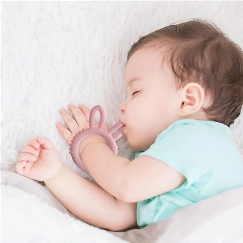 

1pc Baby Silicone Teether Cartoon Rabbit Rodent Teething Ring Food Grade Diy Accessories Teething Molar Toys Infant Rattle Toy