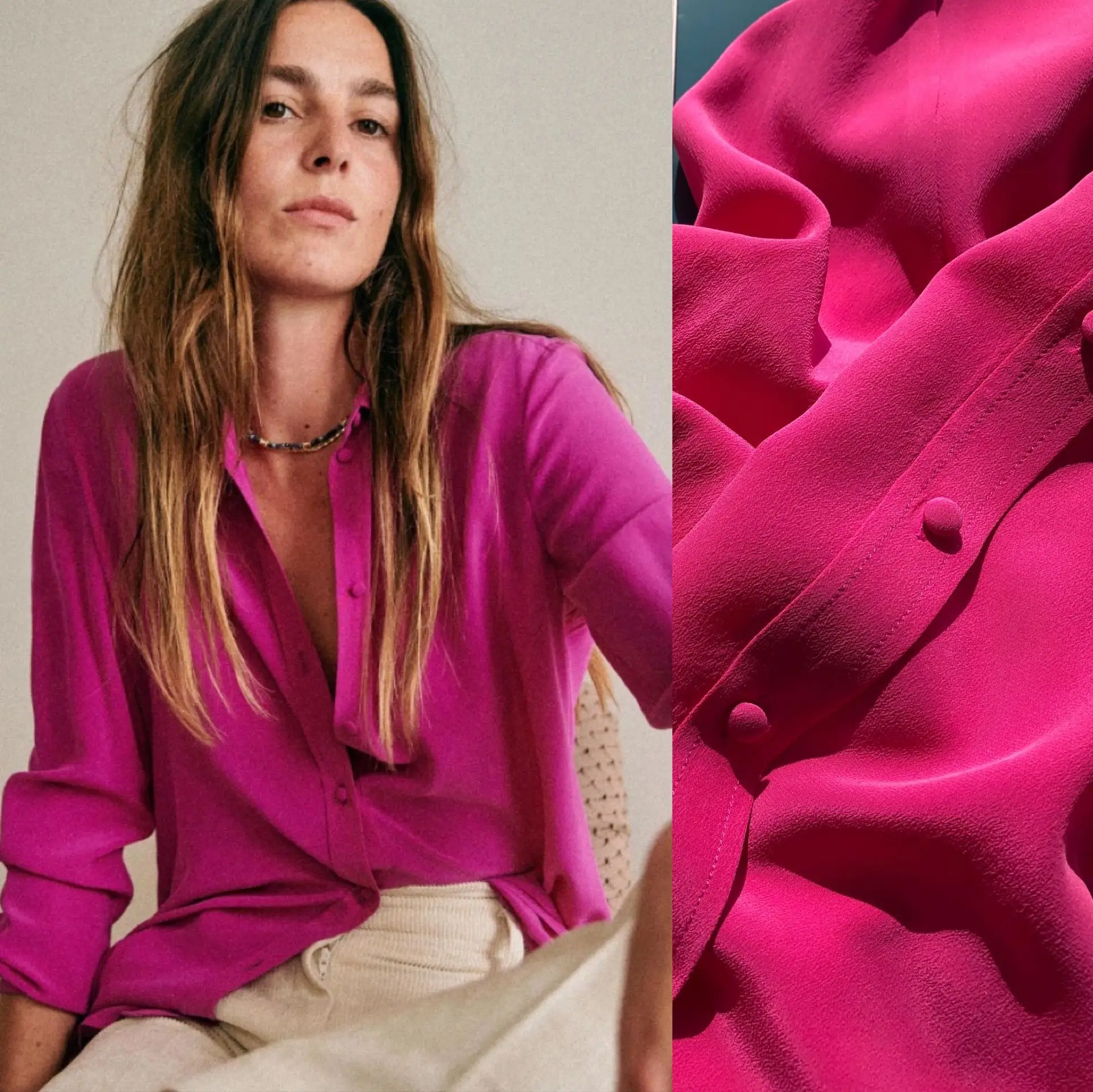

Mulberry Silk Top 2022 Spring New French Elegant Warm Rose Red Button Sand Washed Silk Long-sleeved Shirt Fashion Woman