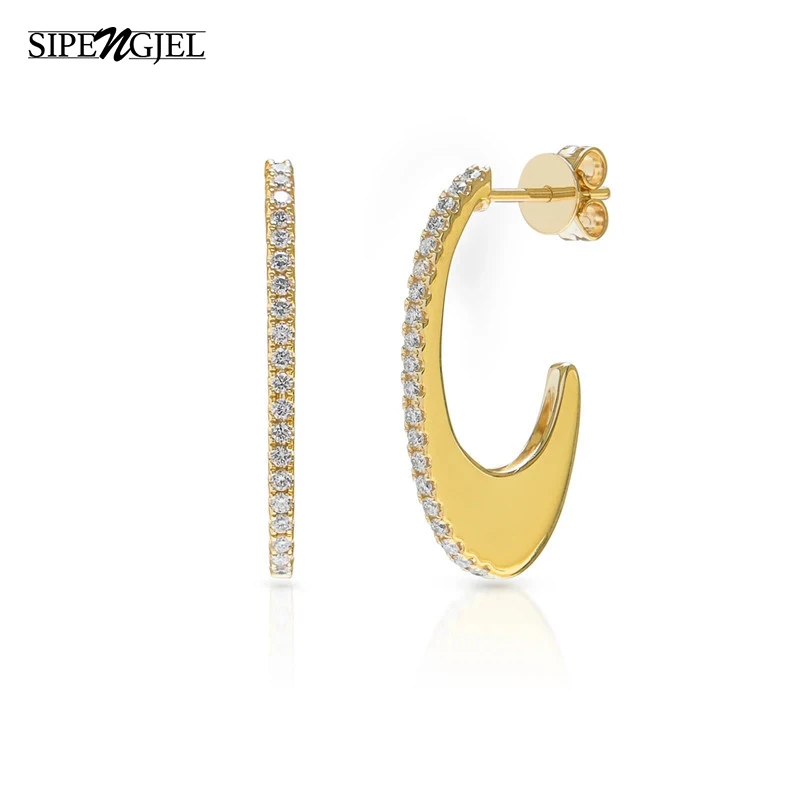 

SIPENGJEL Fashion Vintage Gold Pierce Earrings Minimalist Geometric C-Shaped Cubic Zircon Earrings for Women Jewelry Gift