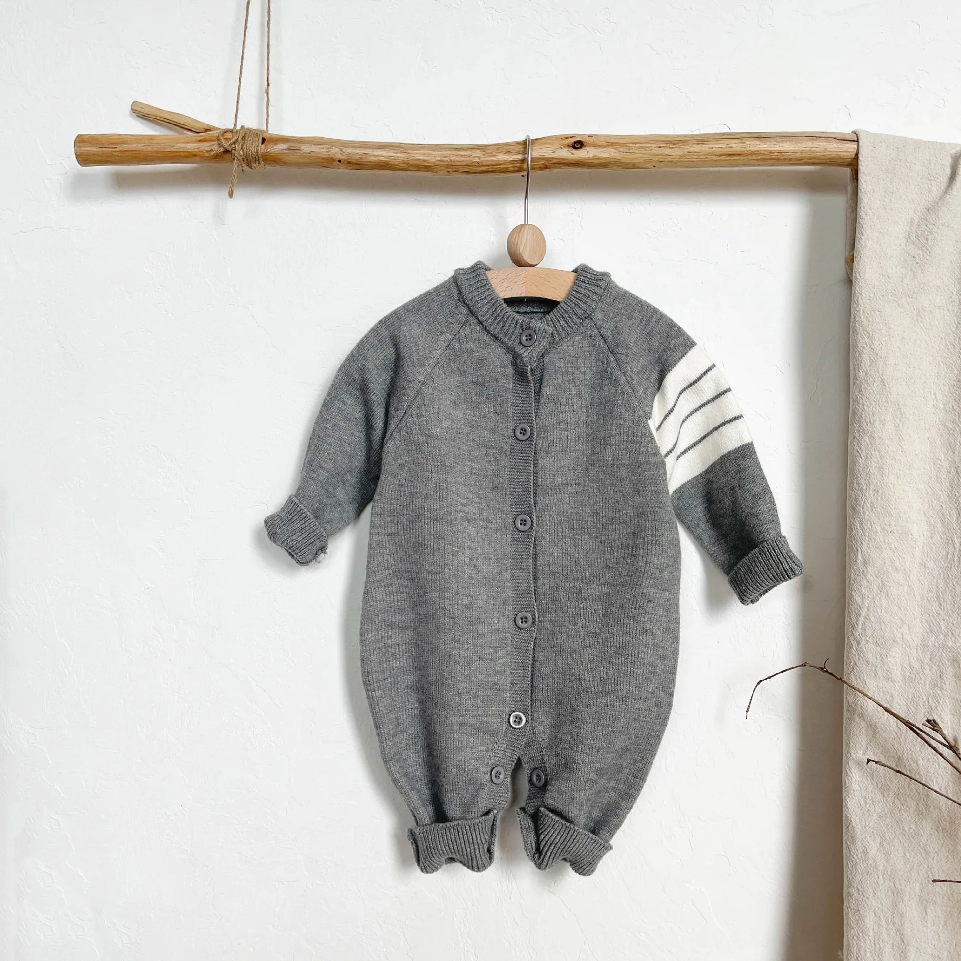 Ins весенне-осенние повседневные вязаные шерстяные комбинезоны с тремя полосками