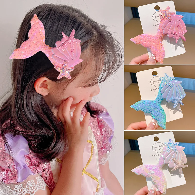 

1PCS New Starfish Shell Sequin Mermaid Princess Baby Cute BB Clips Girls Hairpins Hair Clips Kids Headwear Children Accessories