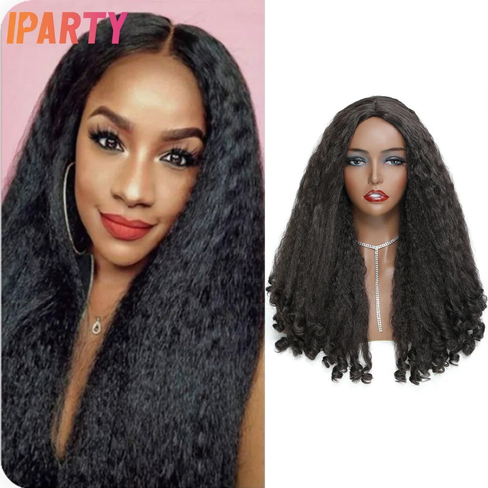 

Iparty Synthetic Machine Middle Part Wigs Black Color Kinky Curly Wig Multi Types Optional Heat Resistant Fibers Daily