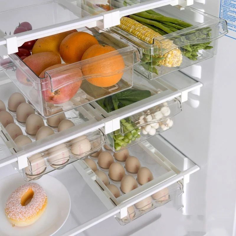 

Transparent Refrigerator Storage Containers Fridge Drawer Organizers Boxes Plastic Adjustable Shelving Kitchen Accessories