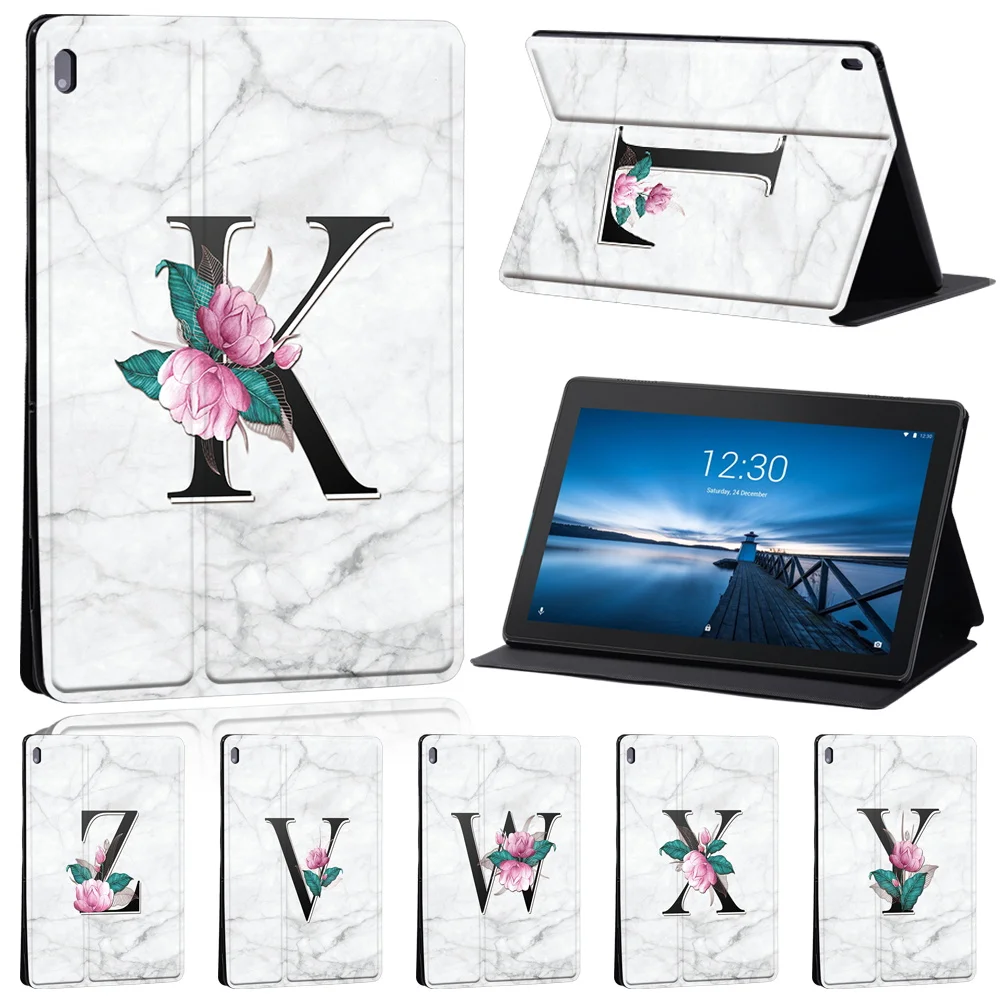 

Flip Tablet Case for Lenovo Tab (E10/M10) 10.1"/Smart Tab M10 FHD Plus Anti-fall White Marble Letter Leather Stand Cover Case