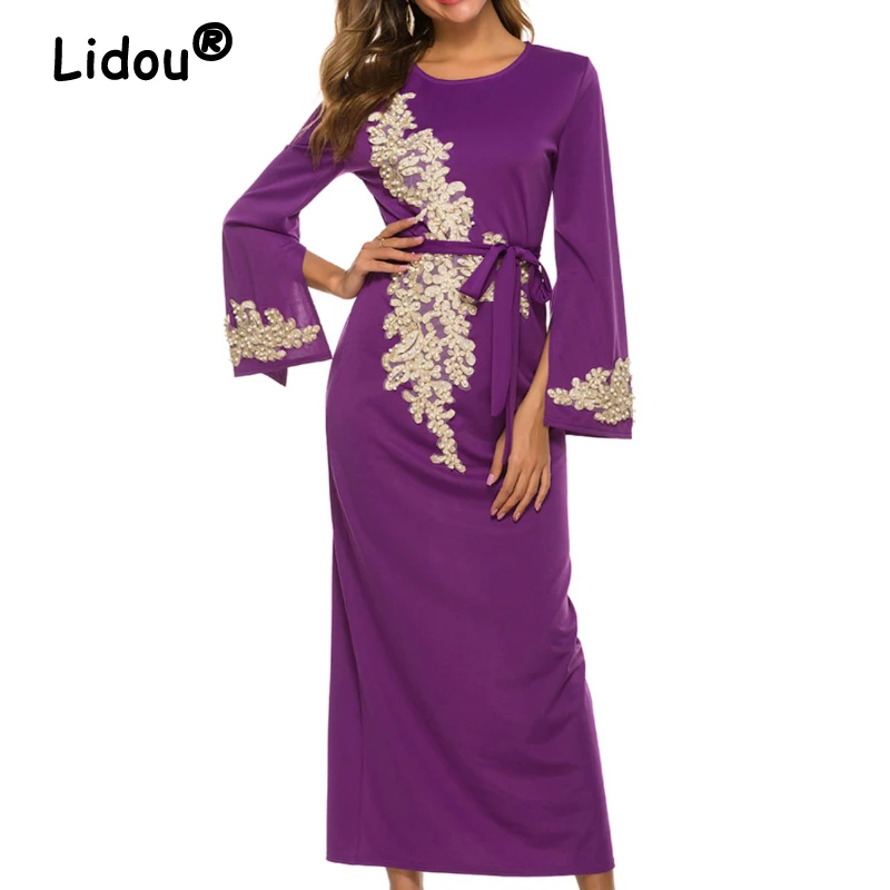 2022 платье с поясом и вышивкой в Среднем Востоке мусульманское женское джалабият