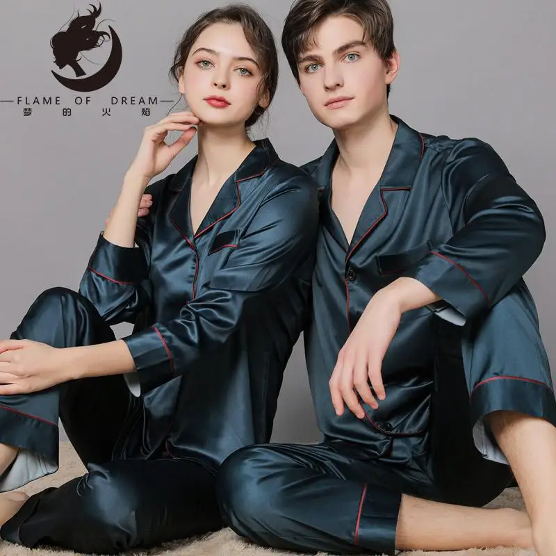 Flame Of Dream New Spring And Autumn Silk Pajamas  Ice Silk Men's Pajamas Home Clothes Long Sleeve Large Suit 221041