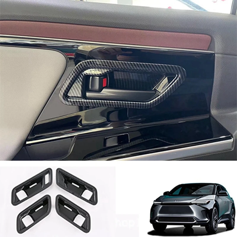 

Внутренние молдинги из углеродного волокна, 4 шт., внутренняя дверная ручка, декоративная панель чаши, Накладка для Toyota Bz4x 2022 2023