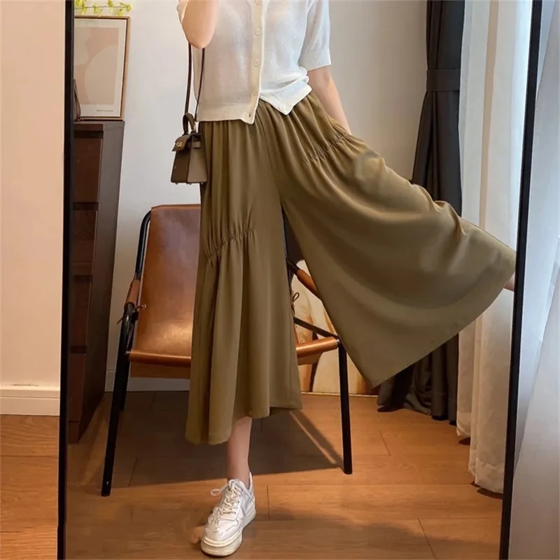 

Плиссированная юбка, брюки с широкими штанинами, женские летние новые дизайнерские повседневные мешковатые винтажные брюки с высокой талией, женская одежда