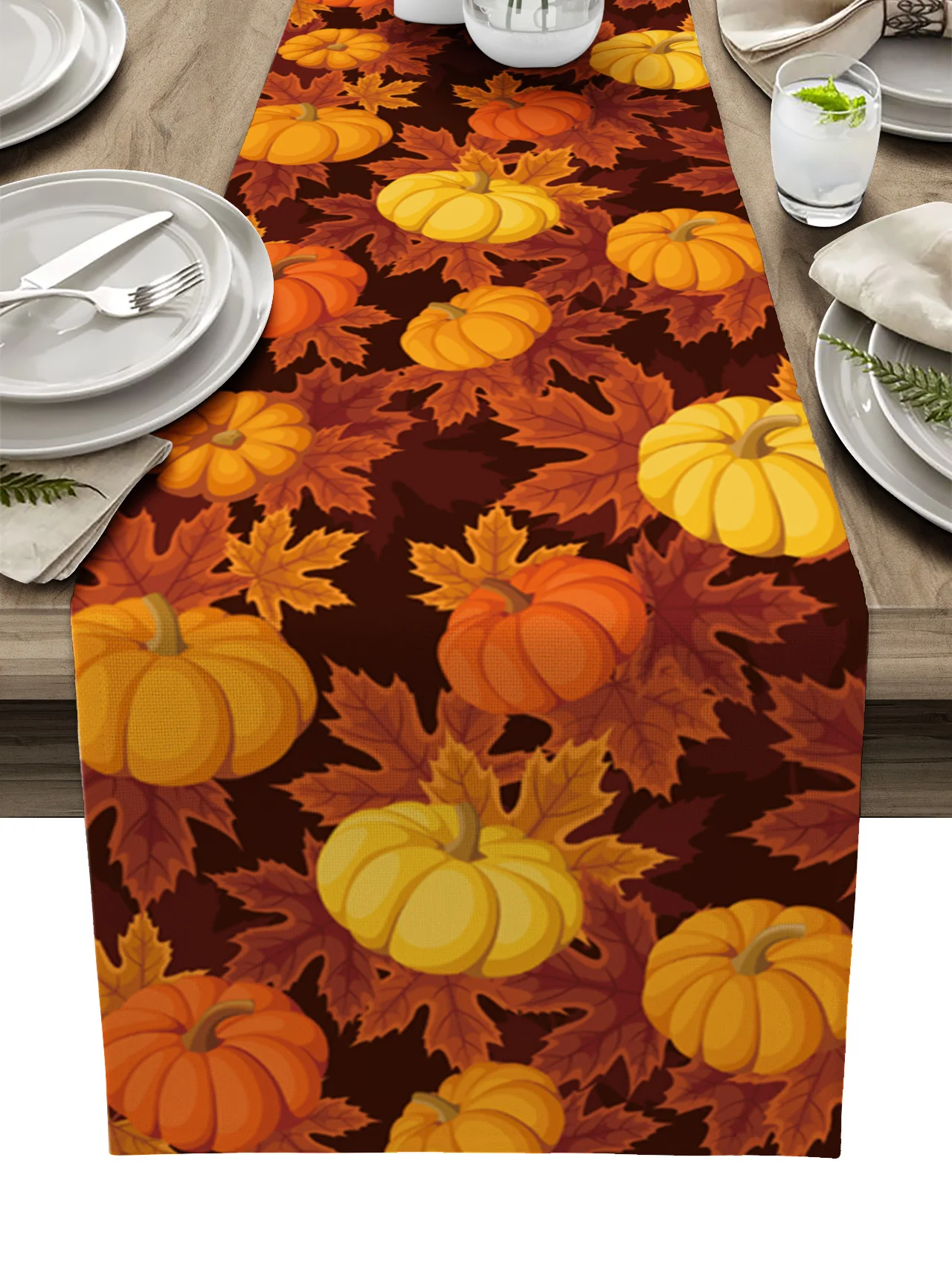 

Autumn Maple Leaves Pumpkin Table Runner for Dining Table Country Decor Anti-stain Rectangular Dining Table Runner Wedding