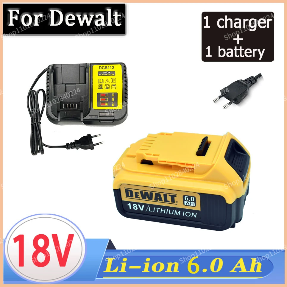 DeWalt 18V 6.0AH/6000mah MAX 18650 Battery Power Tool Replacement for DeWalt DCB184 DCB181 DCB182 DCB200 20V 6A 18v  Charge