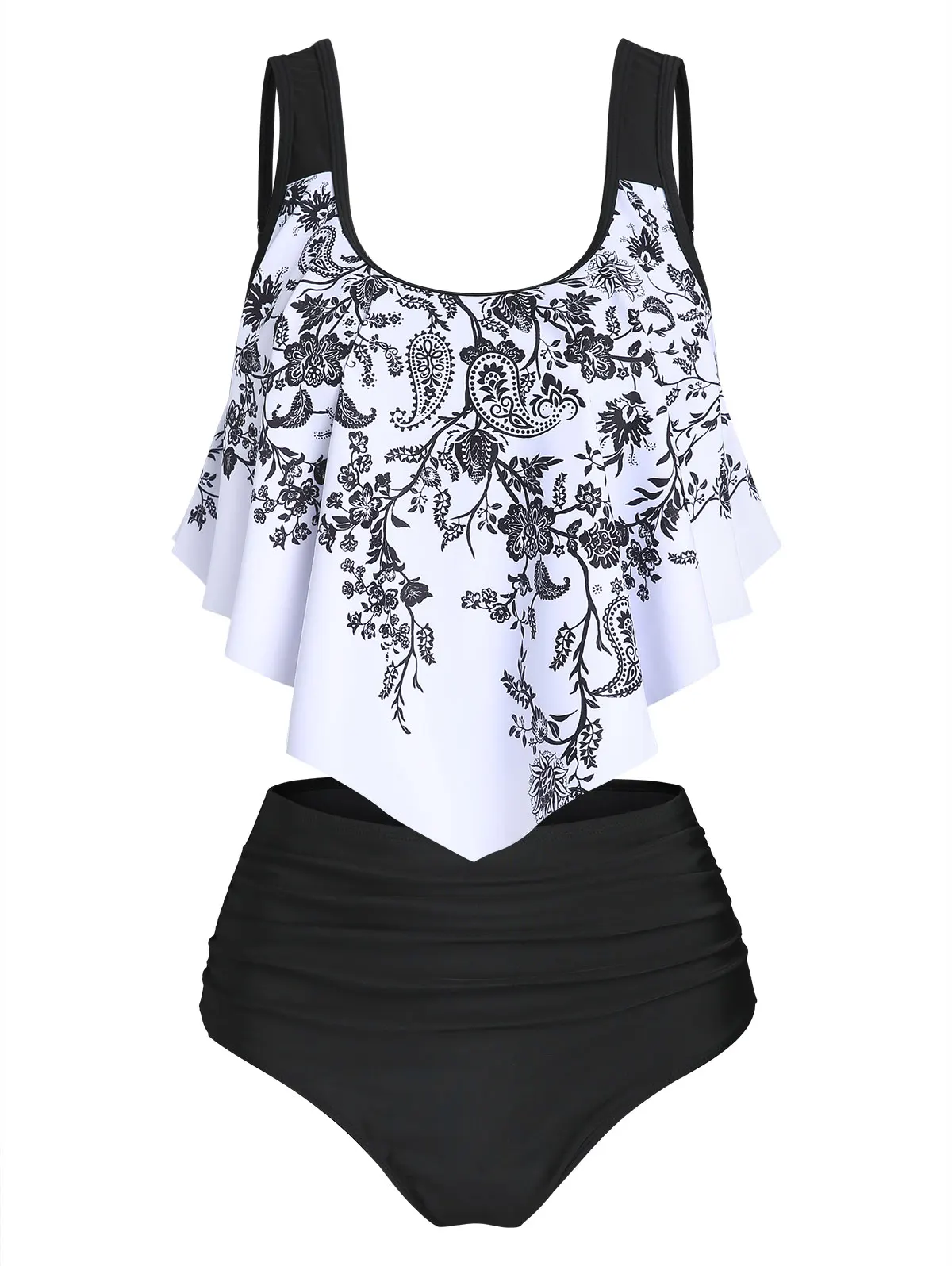 

Paisley Pattern Tummy Control Tankini Set women Paisley Bathing Suit Padded Two Piece High Waist Swimsuit
