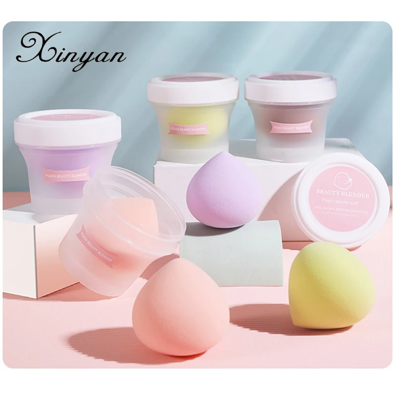 

XINYAN 10pcs Soft Peach Puff with Box Steamed Makeup Sponge Egg Blending Foundation Smooth Sponge Wet Dry Beauty Use Makeup Tool