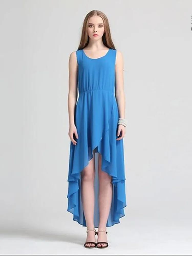 

Новое летнее женское асимметричное шифоновое платье, праздничное платье конфетного цвета с ласточкиным хвостом, повседневное сексуальное ...