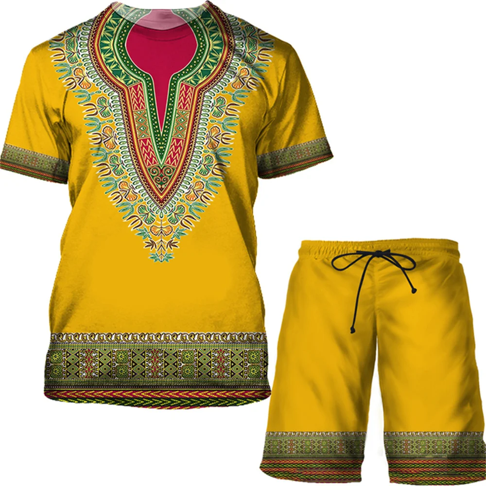 

African 3D Printed Summer Men's T-Shirt and Shorts Set Men's T-Shirt Jogging Dashiki Activewear Men's Casual Activewear Set