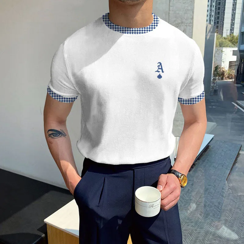 

Japan and South Korea Style New Men's Trade Temperament Slender T-shirt Summer Versatile Round Collar Man short Sleeve Sweater