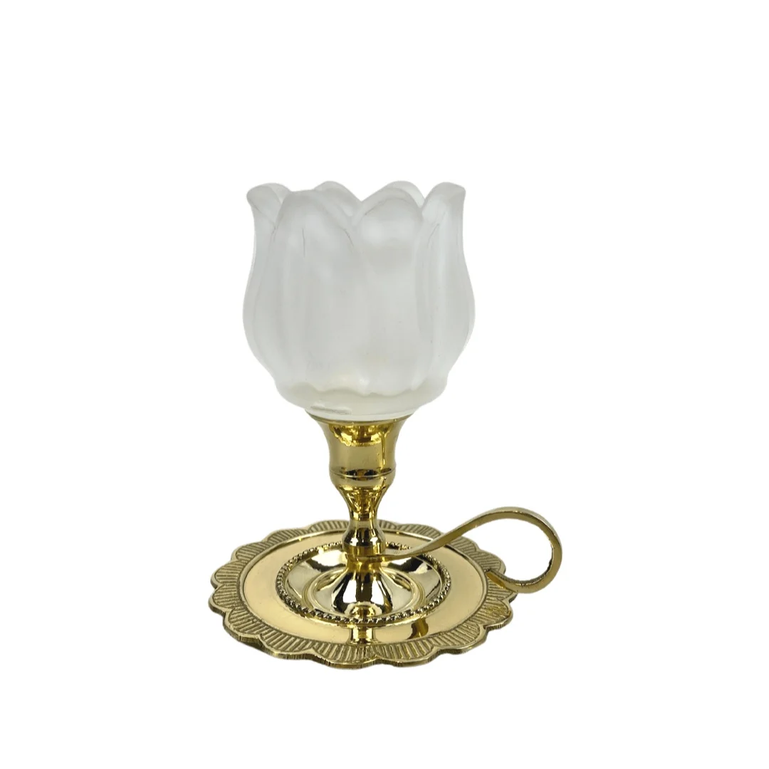 

Handmade Medieval Brass Tulip Flower Glass Candle Candlestick Shooting Home Retro Ornaments