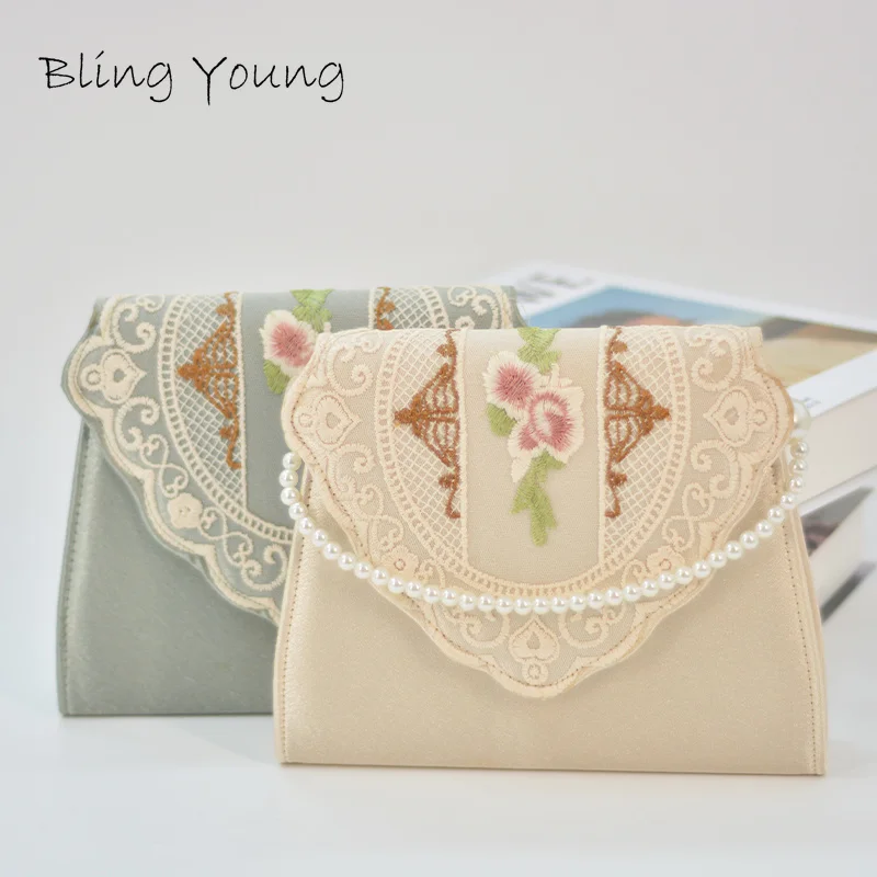 

Винтажная кружевная Женская сумочка с цветами, роскошный элегантный тоут с вышивкой, сумки-клатчи на плечо для девушек, вечерние свадебные сумки