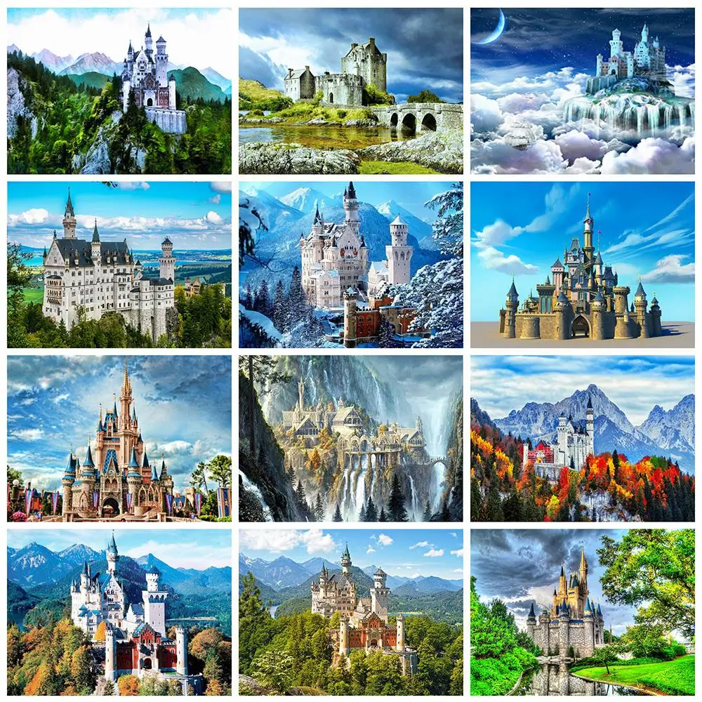 

5D Square/Round Diamond Embroidery Castles Landscape Diamond Painting Cross Stitch Kit Mosaic Needlework Home Decoration