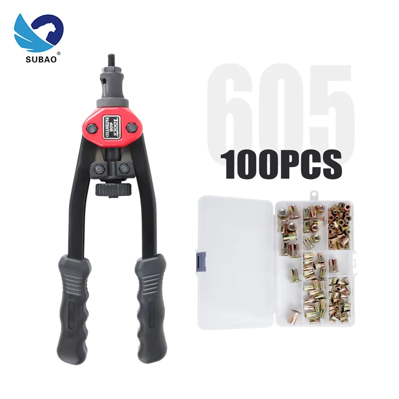 SUBAO BT-605 100 piece nut mandrel double handle manual pull rivet pull cap pull rivet gun metric inch nut