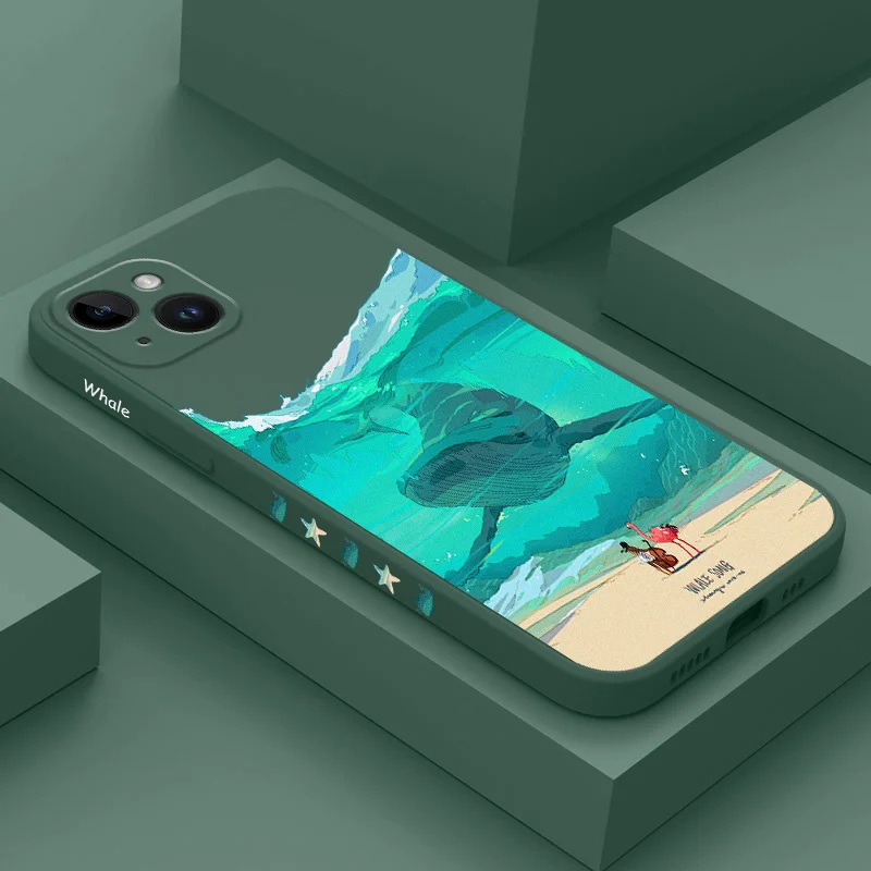 Submarine Whale Phone Case For iPhone 16 15 14 13 12 11 X XR XS Plus Pro Max Mini Silicone Cover