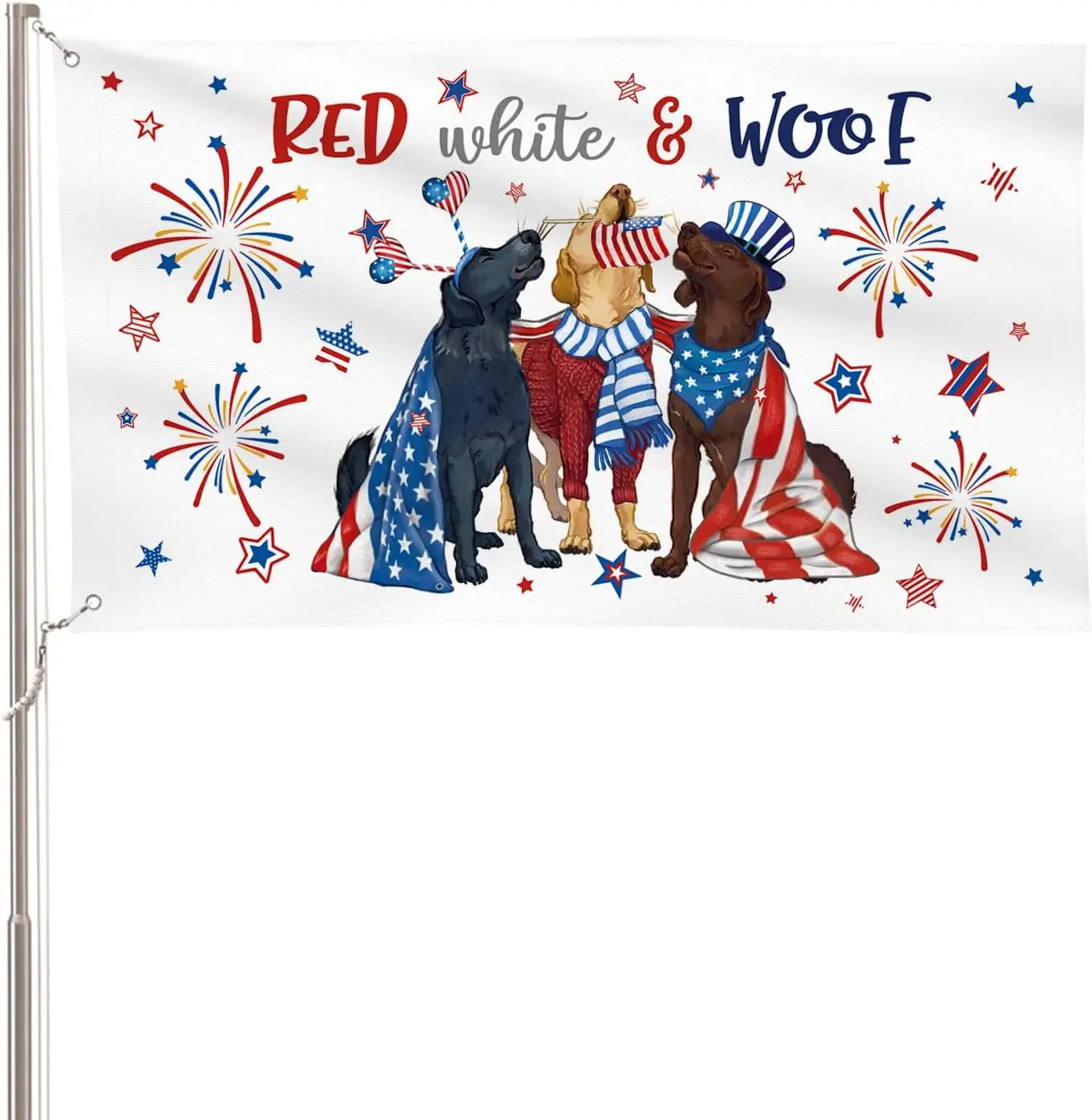 

4th of July Dogs House Flag 3x5 FT Double Sided Outside, Independence Day Patriotic Large Banner Yard Outdoor Decoration