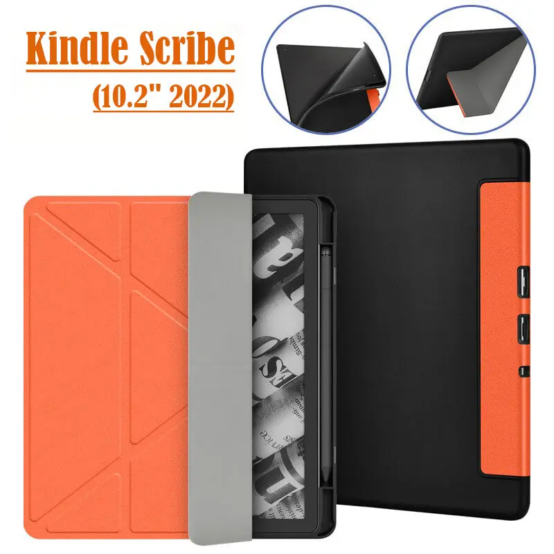 

1PC For Kindle Scribe 2022 Release case 10.2" Multi-folding Stand Built-in Pen Holder Protective Shell,Back black Soft TPU Cover
