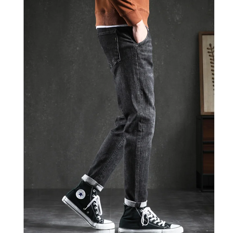 Streetwear Men 2022 New Pattern Elastic Force Straight Cylinder BlackJeans Loose Plush and Thicken Cargo Pants Autumn Female