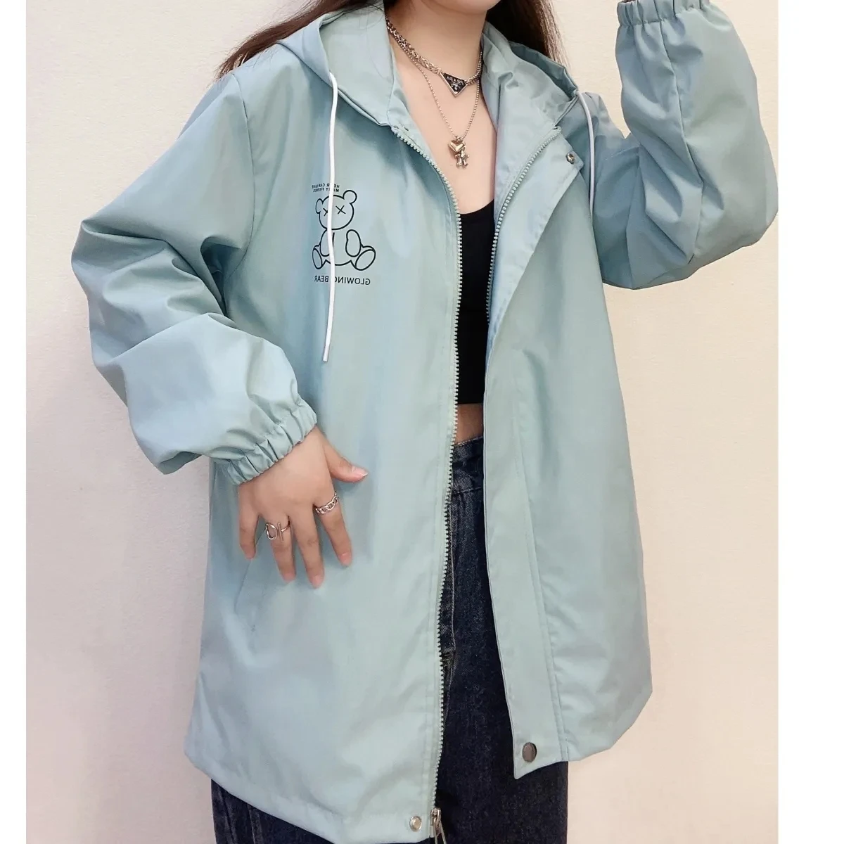 

Summer Fried Street Coat 2022 New Loose Casual Clothes Ins Harajuku Trench Coat Plus Size Women Windbreaker Cartoon Animals Coat