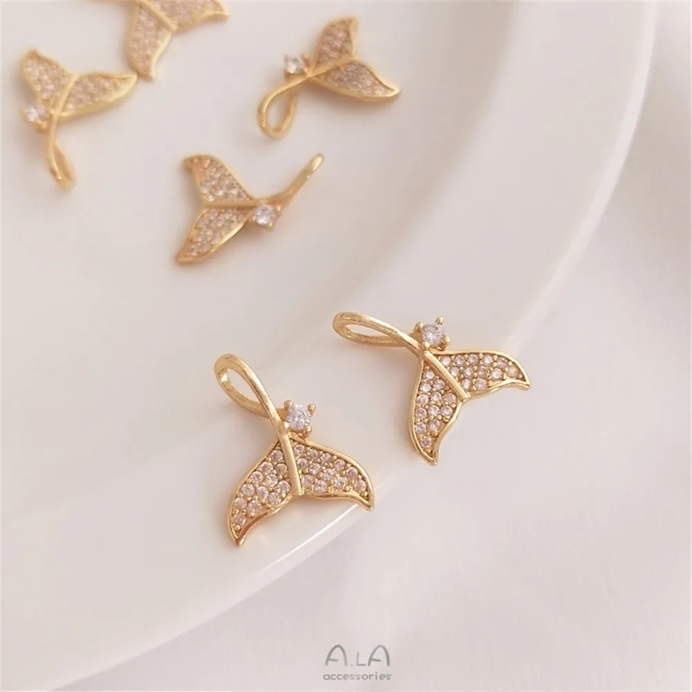 

14K Gold Filled Plated Micro zircon whale tail Mermaid tail pendant handmade DIY earring head accessory