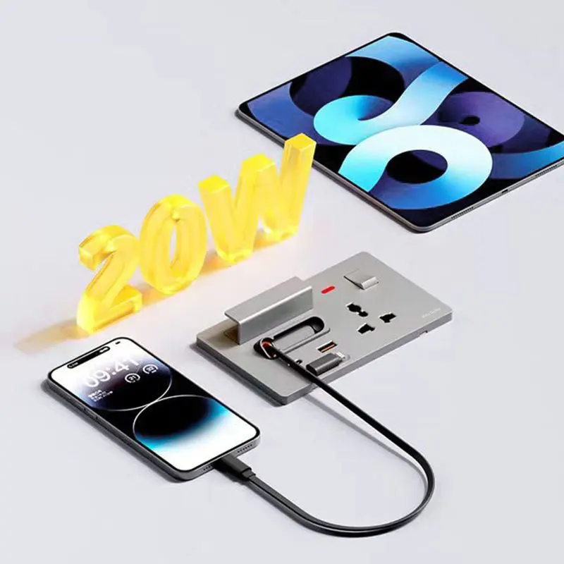 Фото Розетка 146 Type 1Gang с британской 3-контактной розеткой 13А и USB Type-C 20W с быстрой зарядкой на основе нитрида галлия, со встроенным выдвижным кабелем 80 см. №5