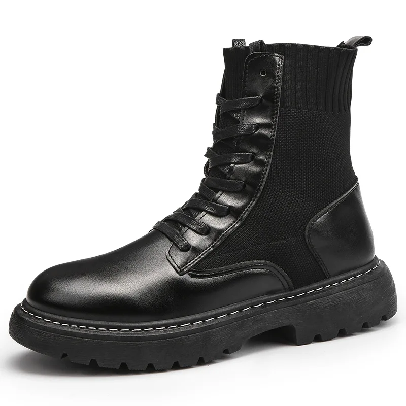 Autumn and Winter Men Platform Boots Non-slip Martin Boots Bionic Boots Fashion Cowboy Boots Genuine Leather Black Mens Shoes images - 6