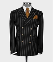 black striped latest design 6 buttons men suits double breasted slim fit jacket blazer pantsbusiness formal costume homme sets
