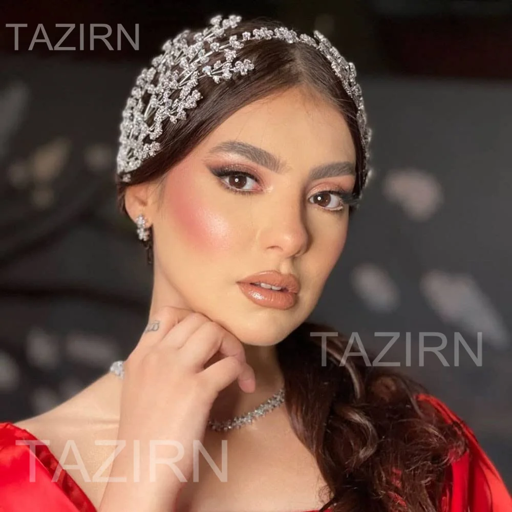 

Sweet Full Zircon Arabic Women's Wedding Bridal Headband Cubic Zirconia Pageant Headpiece CZ Women Girl Prom Golden Hair Jewelry