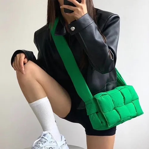 

Female Bags Woven Down Padded Women Shoulder Bags Designer Quilted Cassette Handbag Luxury Crossbody Bag Large Tote Winter